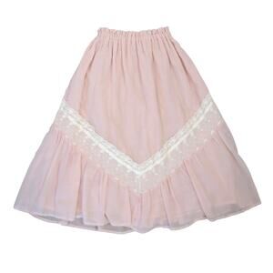 Vintage 70s Spare Part Light Pink Cream Lace Trim Midi Prairie Skirt L